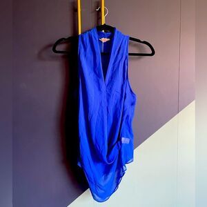 Helmut Helmut Lang $295 Cobalt Blue sleeveless draped v-neck top size P/XS
